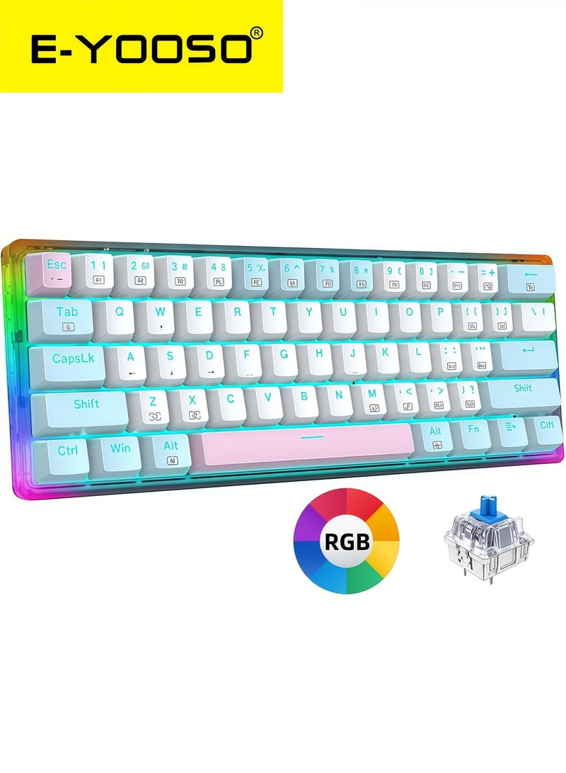 E-YOOSO Z-11T 61key RGB Gaming Keyboard, Mechanical Compact Keyboard, Hot-Swappable Socket, White Blue-Blue Switches - Image 1