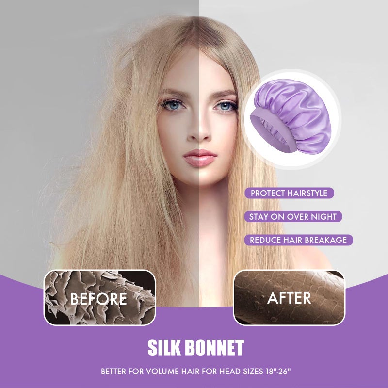 Doitory Satin Silk Bonnet for Sleeping, Double Layer Silk Sleep Cap for Men & Women, Soft Satin Lined Bonnet for Natural & Curly Hair(Purple) - Image 5