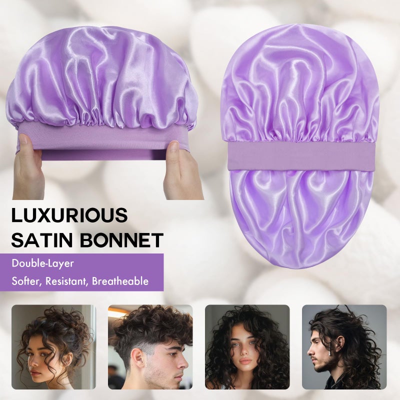 Doitory Satin Silk Bonnet for Sleeping, Double Layer Silk Sleep Cap for Men & Women, Soft Satin Lined Bonnet for Natural & Curly Hair(Purple) - Image 2