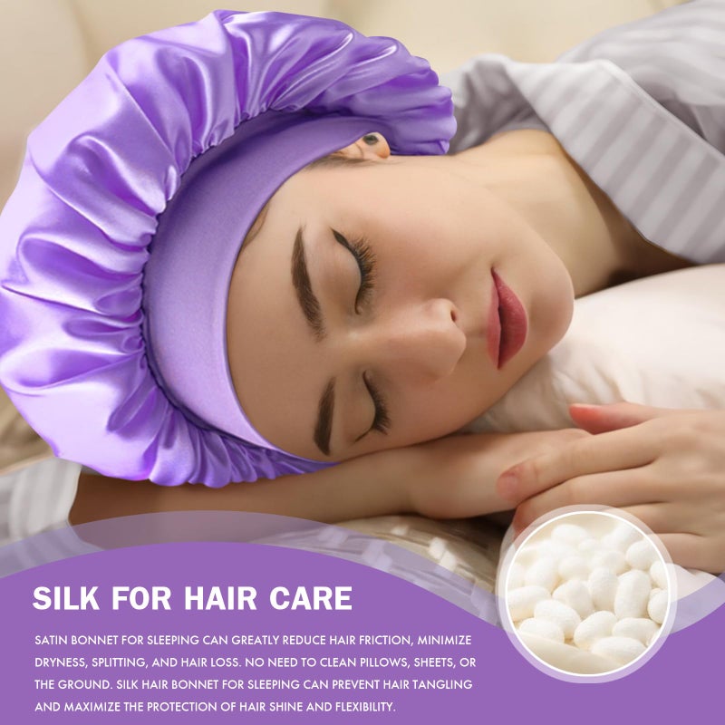 Doitory Satin Silk Bonnet for Sleeping, Double Layer Silk Sleep Cap for Men & Women, Soft Satin Lined Bonnet for Natural & Curly Hair(Purple) - Image 4