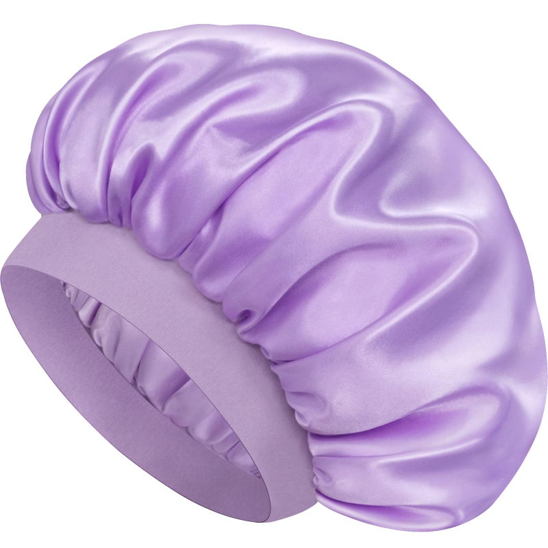 Doitory Satin Silk Bonnet for Sleeping, Double Layer Silk Sleep Cap for Men & Women, Soft Satin Lined Bonnet for Natural & Curly Hair(Purple) - Image 1