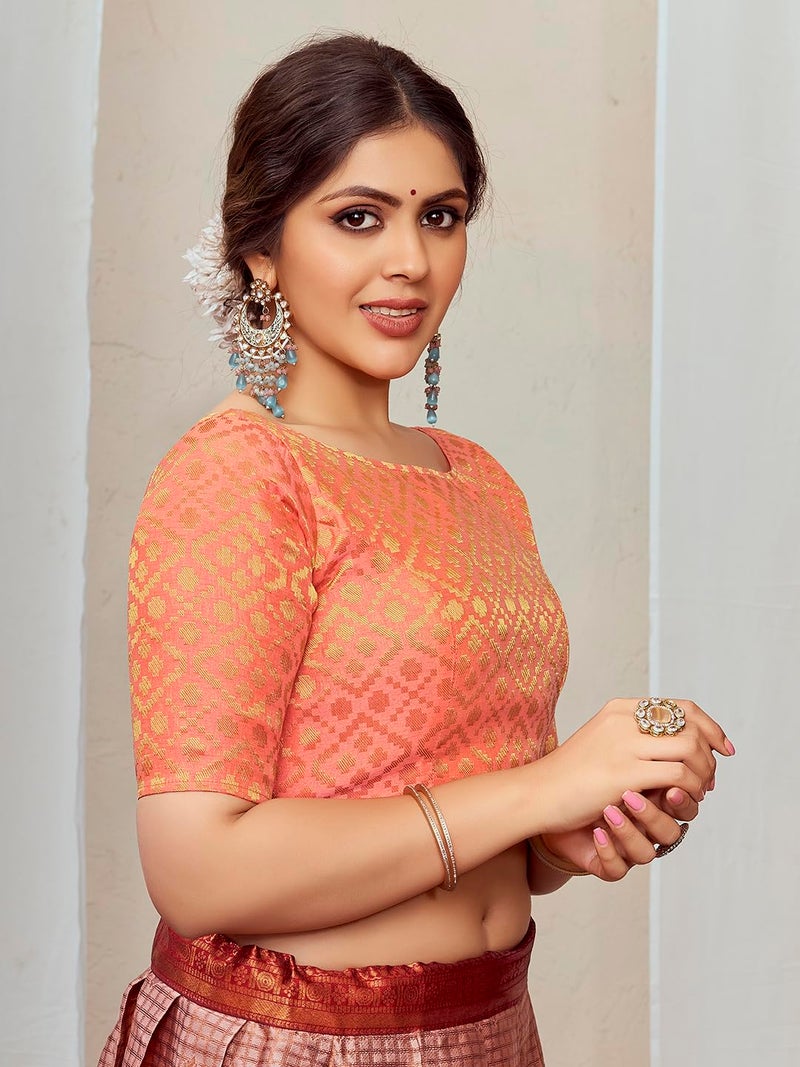 Vardha Women's Readymade Silk Patola Saree Blouse with Elbow Sleeve and Traditional Look | Blouse for Women - Image 3