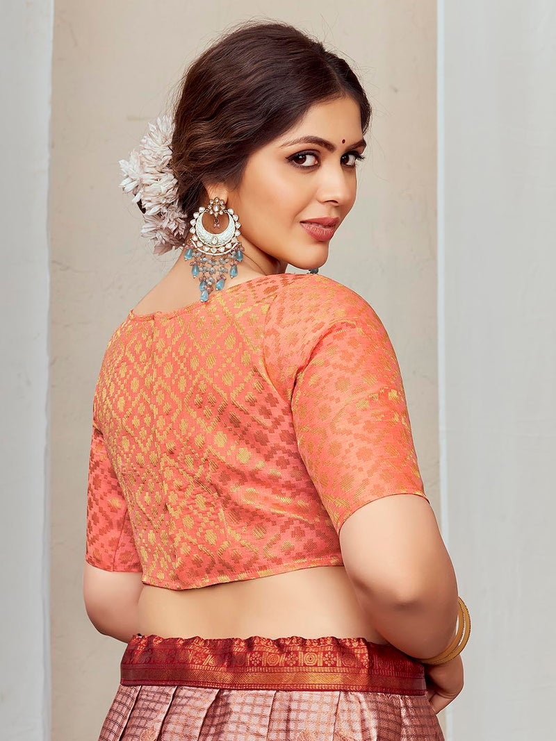 Vardha Women's Readymade Silk Patola Saree Blouse with Elbow Sleeve and Traditional Look | Blouse for Women - Image 5