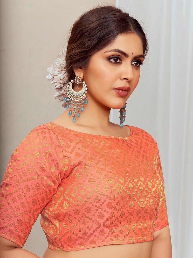 Vardha Women's Readymade Silk Patola Saree Blouse with Elbow Sleeve and Traditional Look | Blouse for Women - Image 4