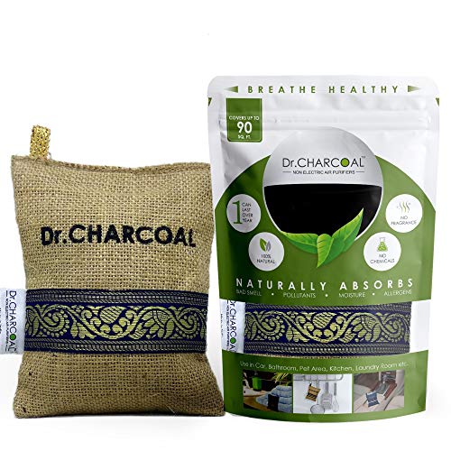 Dr. CHARCOAL Air Purifier Bag for Car and Bathroom with Activated Carbon to remove Pollutants, Bad Smell and Moisture - 200 Grams (Classic Khaki) - Image 1