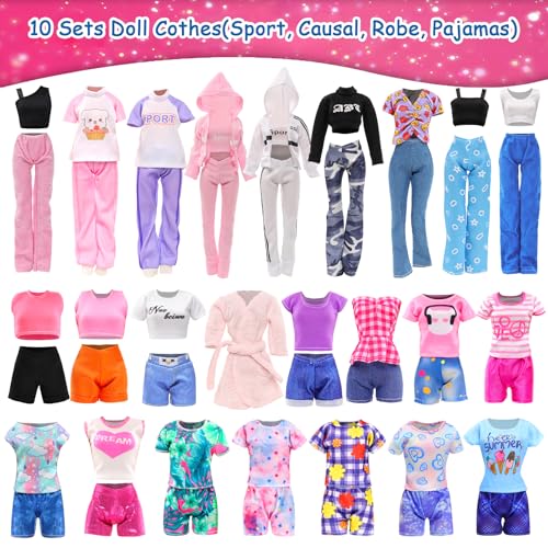 Barwa 10 Sets Doll Clothes Hooded Sports Suit Casual Outfits Tops and Pants Doll Pajamas for 11.5 inch Girls Dolls - Image 2