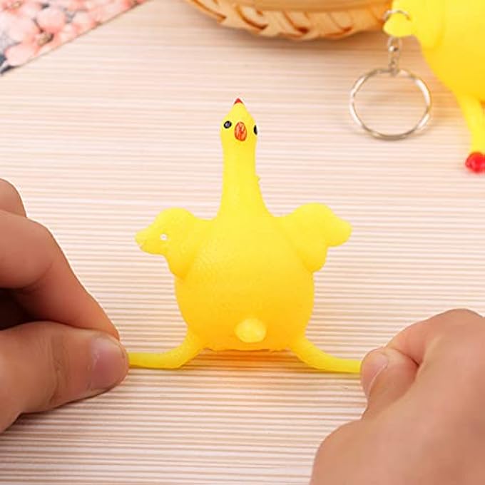YDuupxe Chicken Squeeze Toy, Soft Rubber Cartoon Keychain Stress Relief for Kids, Cute Chicken Shape with Egg Surprise, Birthday Children - Image 3