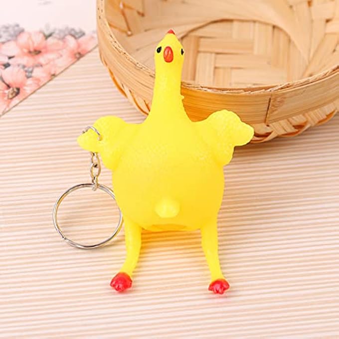 YDuupxe Chicken Squeeze Toy, Soft Rubber Cartoon Keychain Stress Relief for Kids, Cute Chicken Shape with Egg Surprise, Birthday Children - Image 4