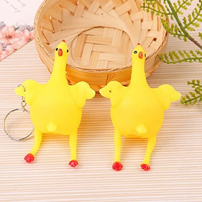 YDuupxe Chicken Squeeze Toy, Soft Rubber Cartoon Keychain Stress Relief for Kids, Cute Chicken Shape with Egg Surprise, Birthday Children - Image 1