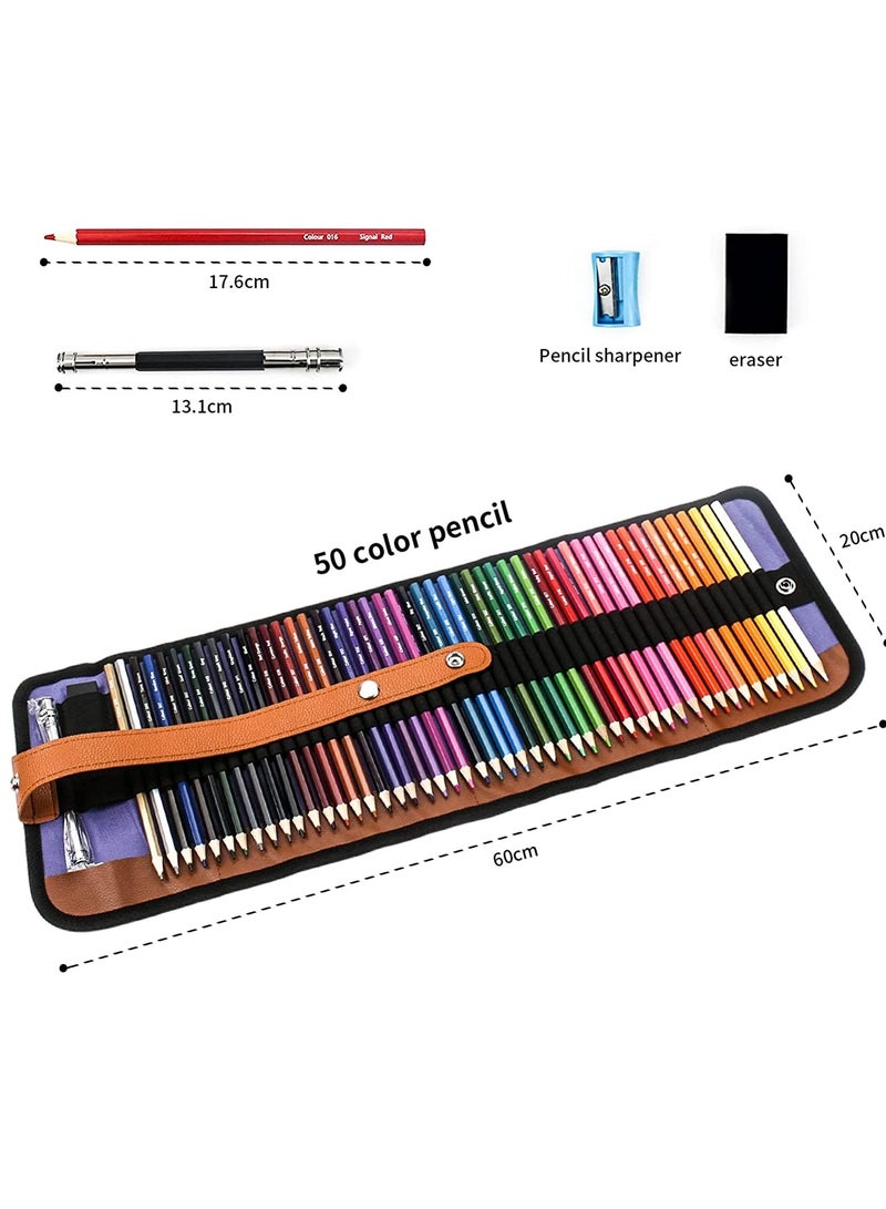 Generic Colored Pencils Set with Canvas Wrap, XingFu Tree, Extra Accessories Included, For Professional Color Mixing Painting and Sketching Daughter Oil-based Color Pencils (50 colors)  - Image 4
