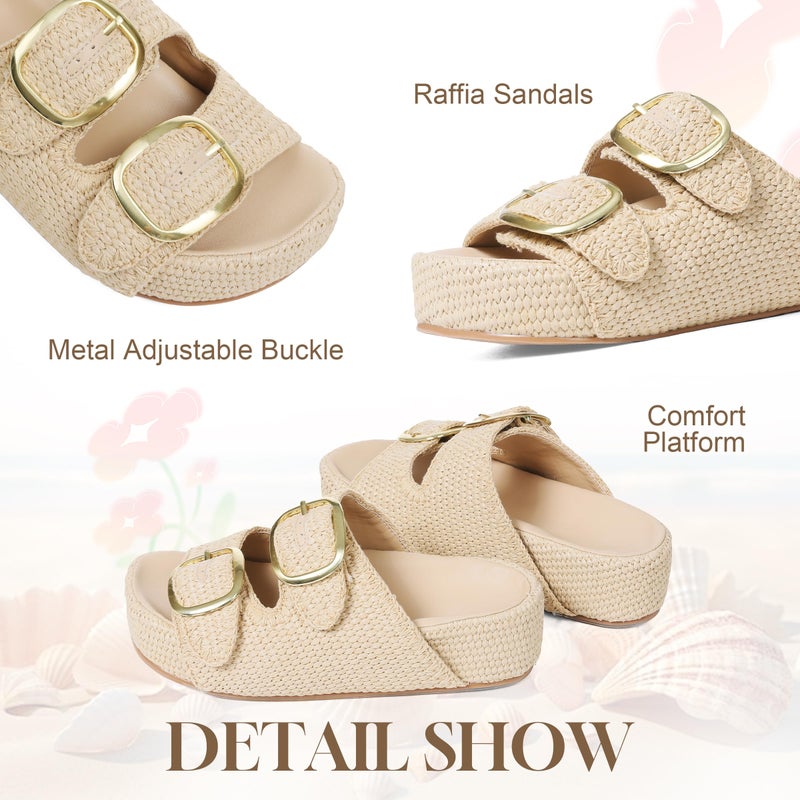 Atsroel Raffia Platform Sandals Slip On Flatform Espadrilles For Women Comfortable Woven Slides Summer Casual Straw Wedges Sandals For Women Size 8 - Image 4