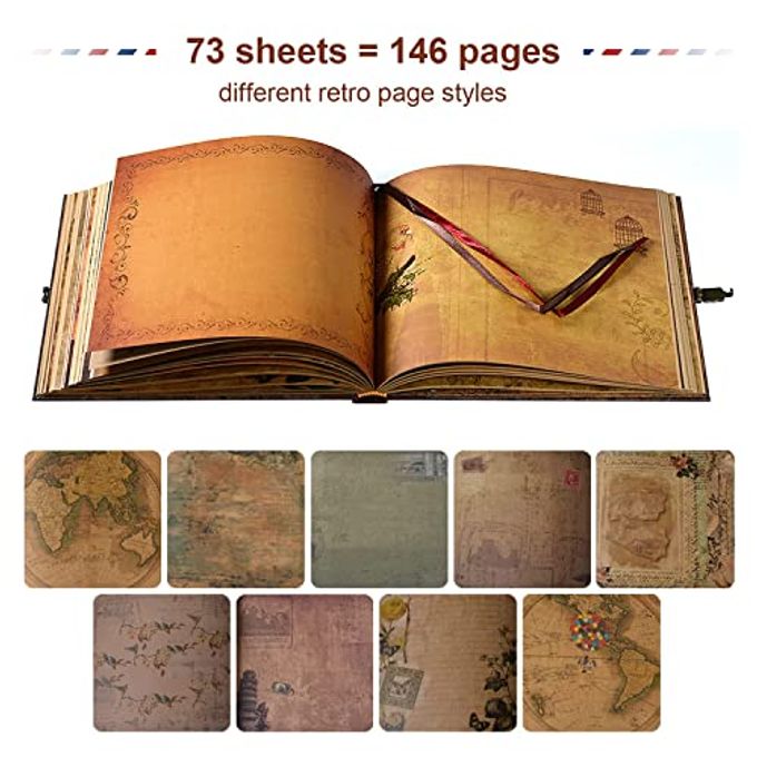 JIMBON Our Adventure Book Scrapbook Photo Album Retro Style Embossed Letter Cover Travel Diary Journal Scrap Book Kit For Couples,Memory Book For Anniversary Wedding - Image 3