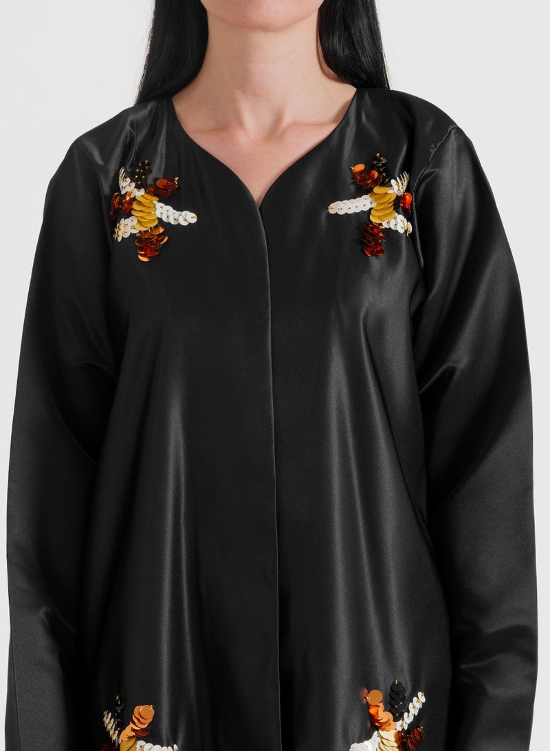 Rosette Abaya An exquisite abaya adorned with gold mix decorative hand embroidery - Image 2