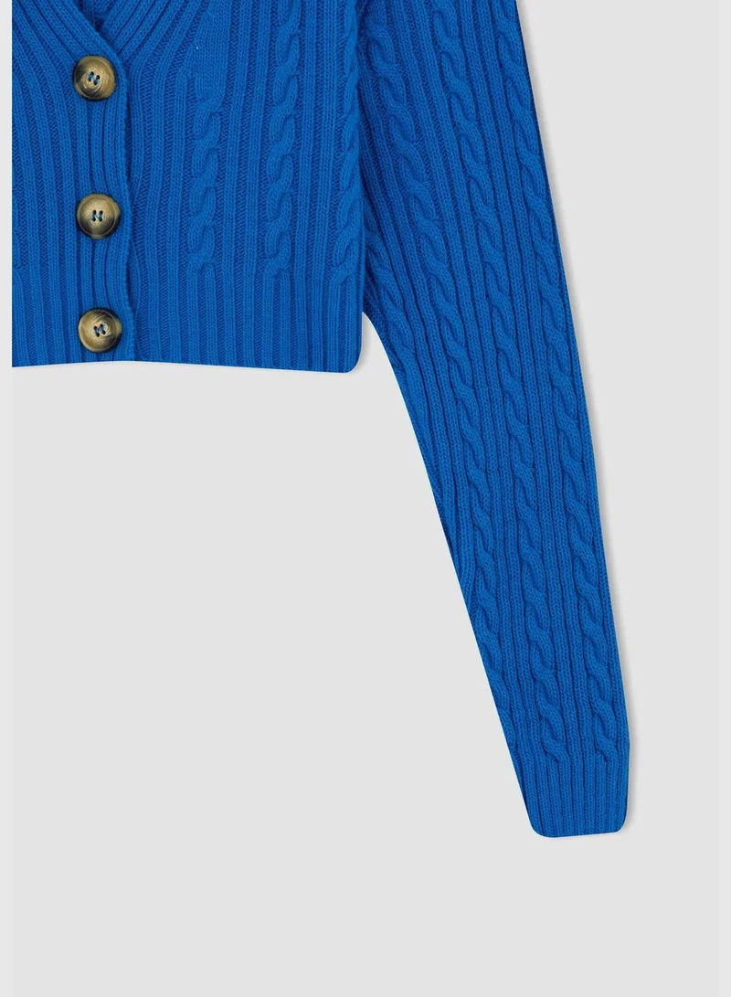 DeFacto V-Neck Long Sleeve Buttoned Cardigan