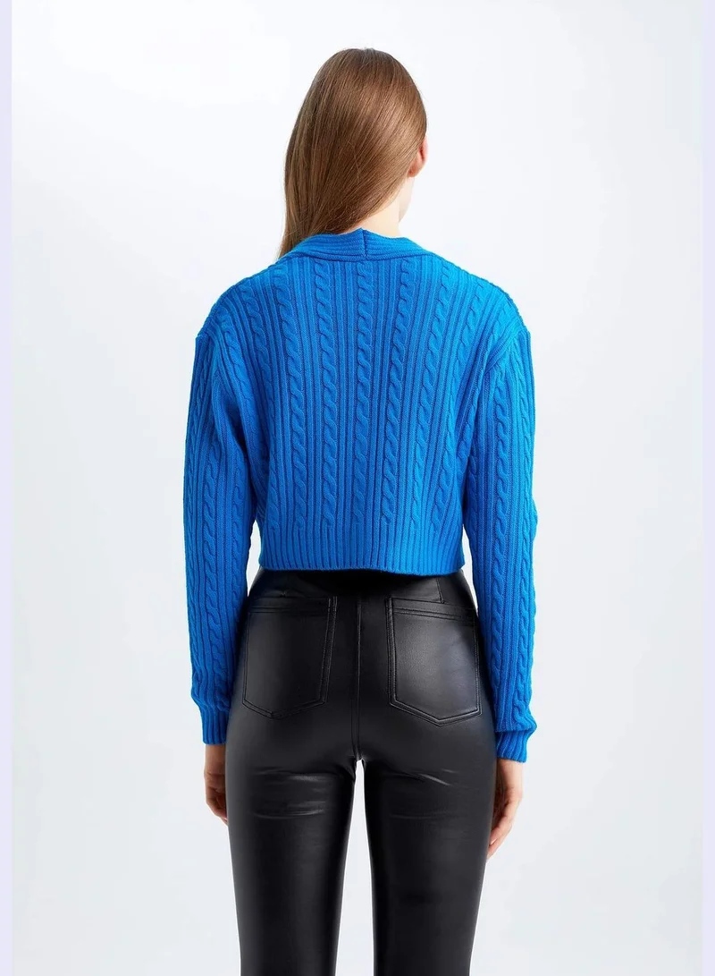 DeFacto V-Neck Long Sleeve Buttoned Cardigan