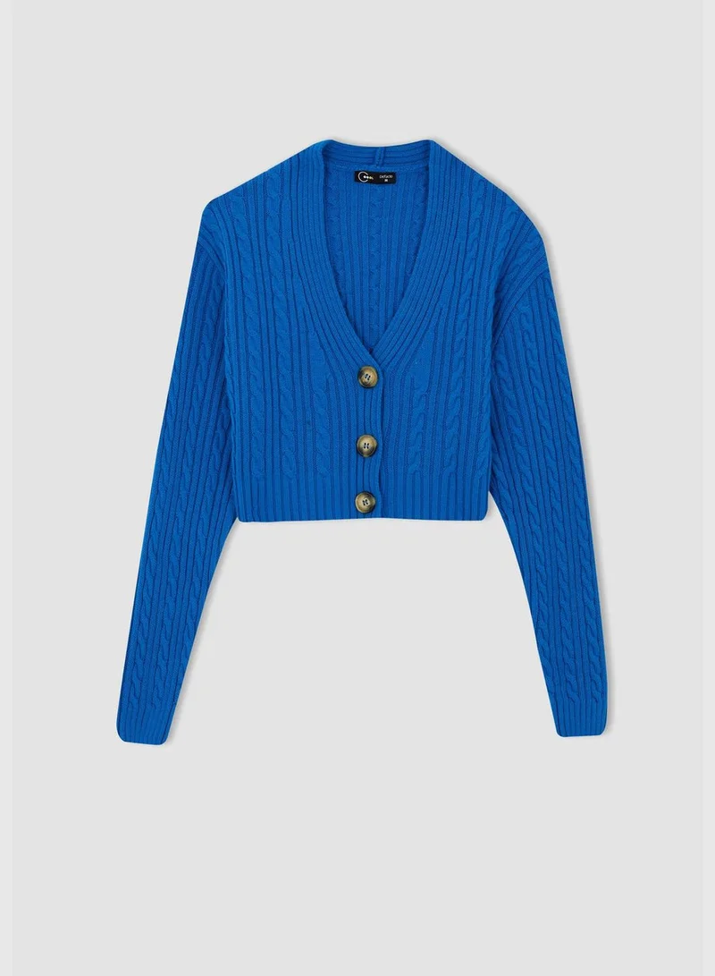 DeFacto V-Neck Long Sleeve Buttoned Cardigan