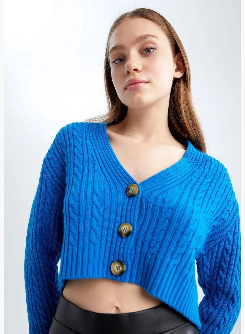 DeFacto V-Neck Long Sleeve Buttoned Cardigan