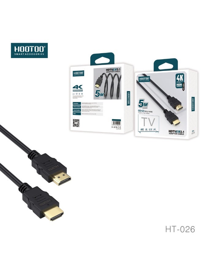 هوتو كيبل HDMI من HOOTOO – وصلة HDMI إلى HDMI بطول 5 أمتار، تدعم دقة 4K فائقة الوضوح. كيبل قوي وعالي الجودة بطول 5 متر لصورة واضحة وأداء ثابت. - Image 4