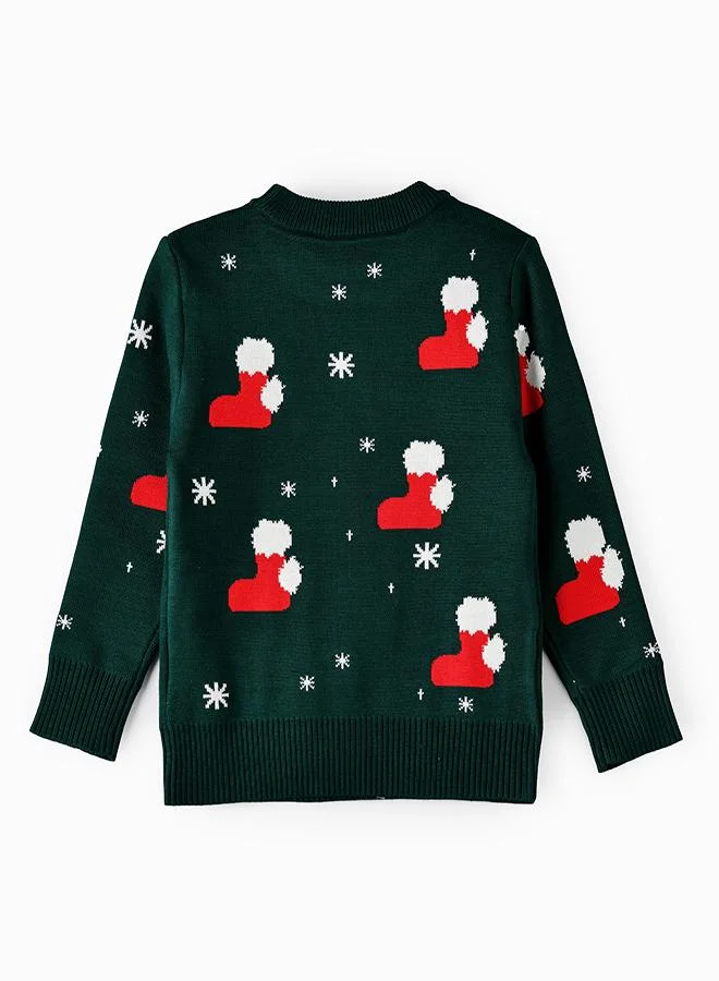 babyqlo Stocking Printed Green Christmas Sweater