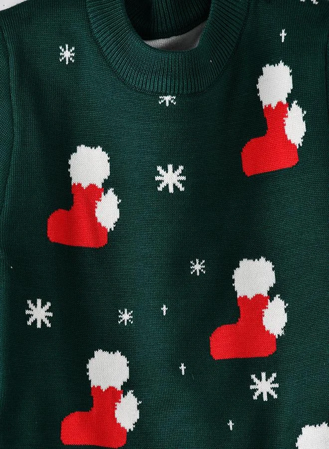 babyqlo Stocking Printed Green Christmas Sweater