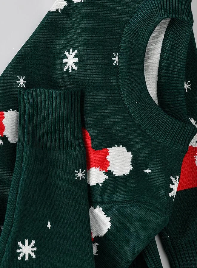 babyqlo Stocking Printed Green Christmas Sweater