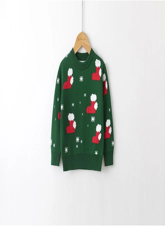 بيبي كلو Stocking Printed Green Christmas Sweater