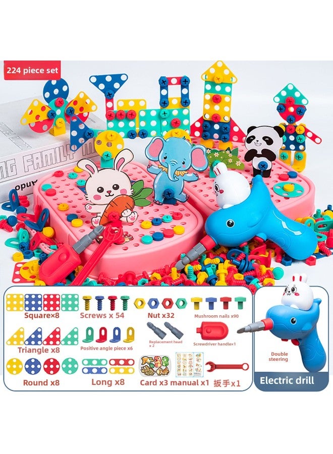Shake The Sound Of The Same Children's Screw Pin Disassembly Toolbox Toy Electric Drill DIY Assembly Boy Cross-border-color:Thickened [Zoo] Tool Box Style 224-piece Set [Chinese E-commerce Box]  - Image 1