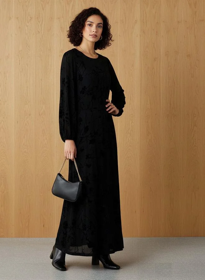 Splash FAV Maxi Velvet Evening Textured Dress with Back Slit Detail
