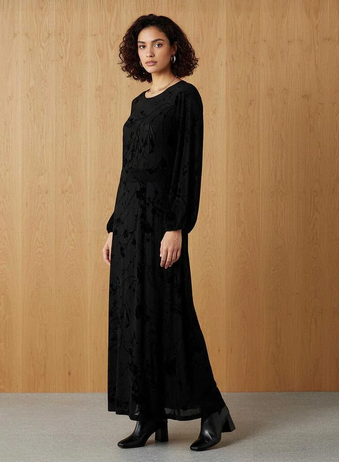 Splash FAV Maxi Velvet Evening Textured Dress with Back Slit Detail