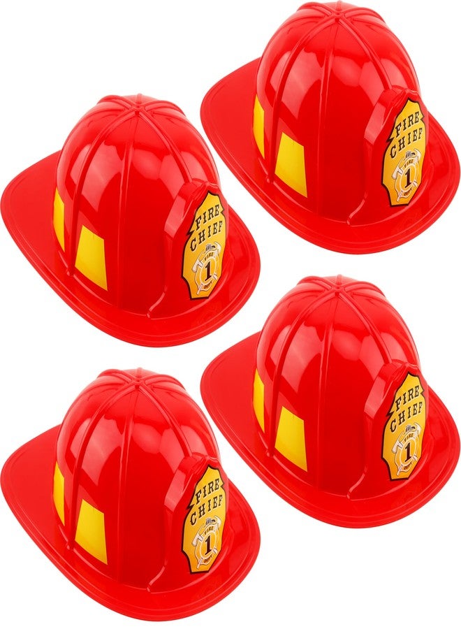 Cotiny 4 Pcs Kid Plastic Fire Helmets Firefighter Hats Red Fireman Hats for Birthday Cosplay Halloween Accessories, 2 Styles (Color Style 1) - Image 1