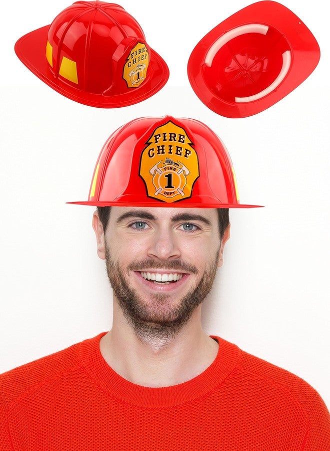 Cotiny 4 Pcs Kid Plastic Fire Helmets Firefighter Hats Red Fireman Hats for Birthday Cosplay Halloween Accessories, 2 Styles (Color Style 1) - Image 3