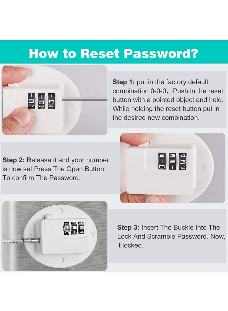 Drawer Protection Lock, 2 Pieces Child Resistant Combination Lock Cable Lock Home Accessories for Cabinets, Closets, Drawers, Windows, Refrigerator (White) - Image 3