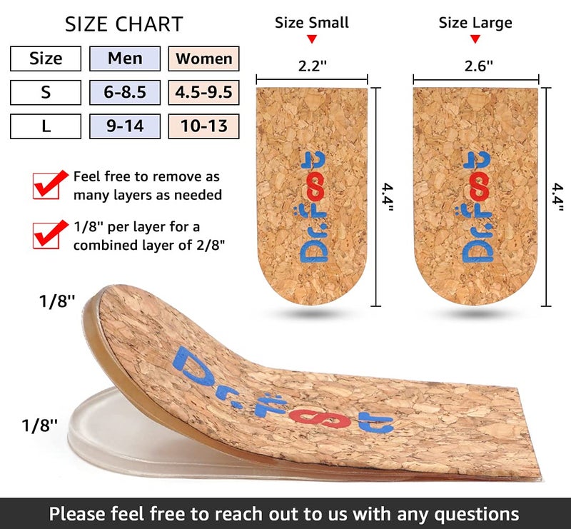 Dr.Foot دعامة كعب د. فوت لتفاوت طول الساقين، نعل لزيادة الطول لكعب القدم، آلام الكعب، إصابات رياضية، والتهاب وتر العرقوب (2 طبقات: صغير - للنساء 4.5-9.5 | للرجال 6-8.5) - Image 5