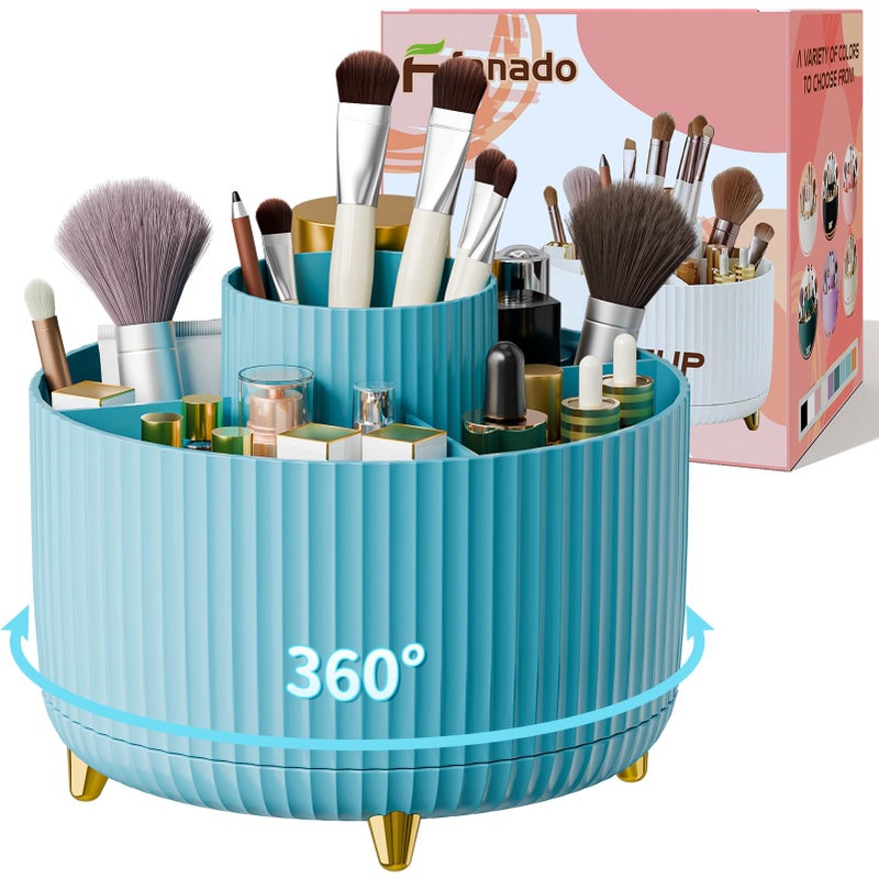 fanado 360Â° Rotate Makeup Brush Holder Organizer, Makeup Organizers Countertop, Makeup organization and Skincare Storage with Gift Box Packing for Vanity, Desktop, Bathroom (Blue) - Image 1