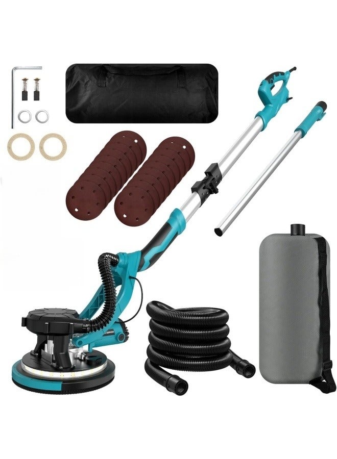 ALongDeng 1250W Electric Drywall Sander with Vacuum Popcorn Ceiling Removal Tool with Variable Speed 800-1800RPM Extendable Handle LED Light 20 Sanding Discs Blue - Image 1
