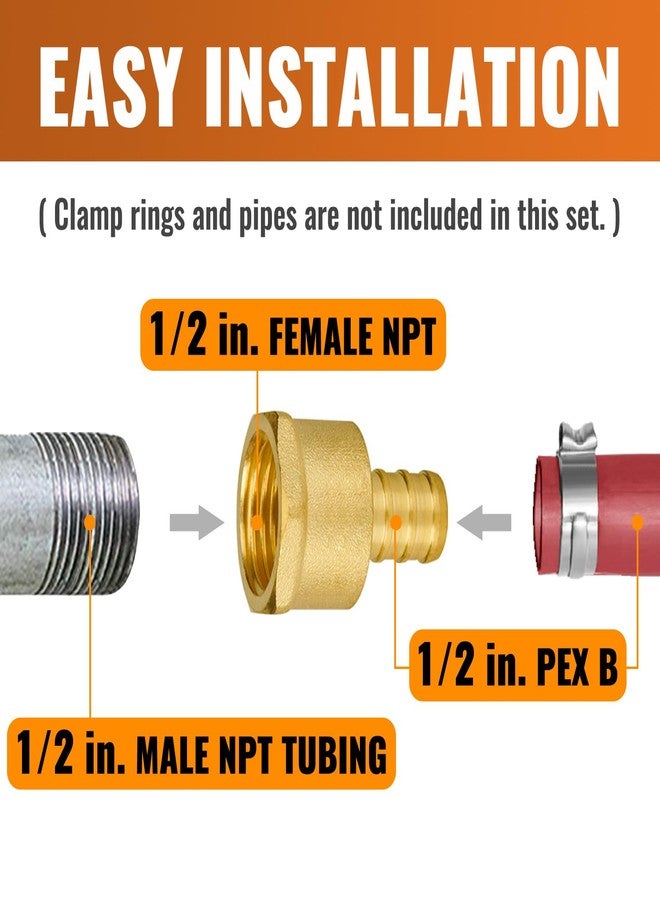 SUNGATOR PEX 1/2'' x 1/2'' NPT Female Threaded Adapter Crimp Fitting Water Pipe Connector (6-Pack), No Lead Brass - Image 4