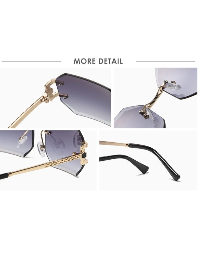 ShebSheb Women's Classic Rimless Sunglasses Golden Frameless Frame  Shades Square Diamond Cut Polygonal Lens Sun Glasses UV400  - Image 5