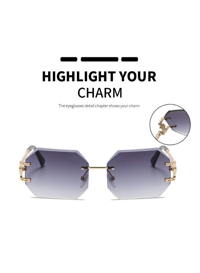 ShebSheb Women's Classic Rimless Sunglasses Golden Frameless Frame  Shades Square Diamond Cut Polygonal Lens Sun Glasses UV400  - Image 2