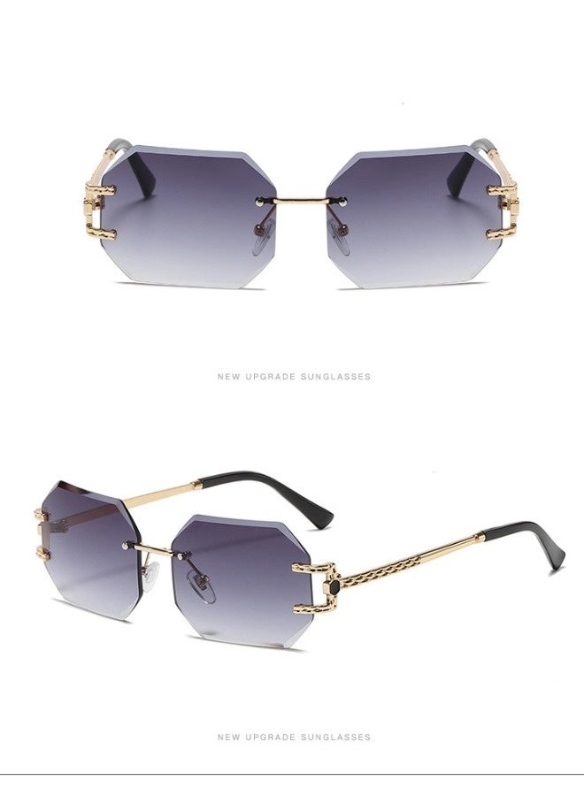 ShebSheb Women's Classic Rimless Sunglasses Golden Frameless Frame  Shades Square Diamond Cut Polygonal Lens Sun Glasses UV400  - Image 4