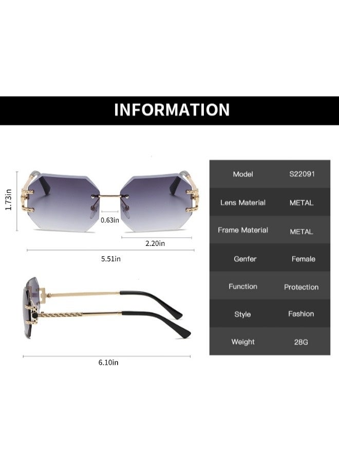 ShebSheb Women's Classic Rimless Sunglasses Golden Frameless Frame  Shades Square Diamond Cut Polygonal Lens Sun Glasses UV400  - Image 3