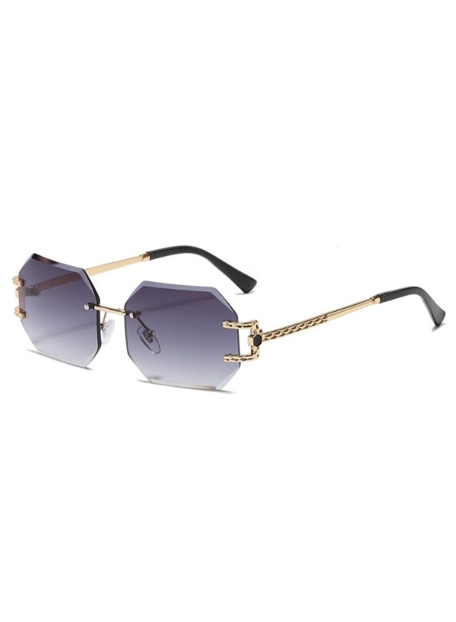 ShebSheb Women's Classic Rimless Sunglasses Golden Frameless Frame  Shades Square Diamond Cut Polygonal Lens Sun Glasses UV400  - Image 1