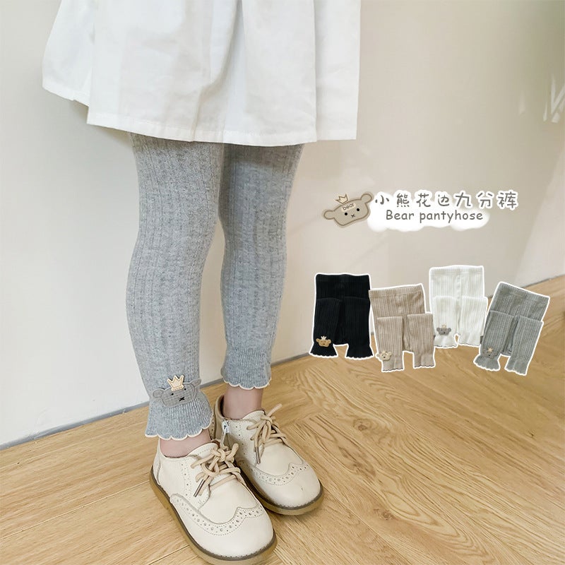 2022 Autumn New Girls' Nine-Point Crown Bear Children'S Pants Spring Stylisch Stylisch Bottoming Pantyhose - Image 5
