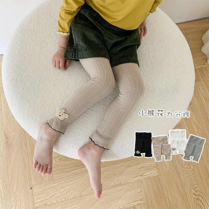 2022 Autumn New Girls' Nine-Point Crown Bear Children'S Pants Spring Stylisch Stylisch Bottoming Pantyhose - Image 4