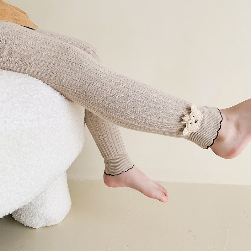 2022 Autumn New Girls' Nine-Point Crown Bear Children'S Pants Spring Stylisch Stylisch Bottoming Pantyhose - Image 1