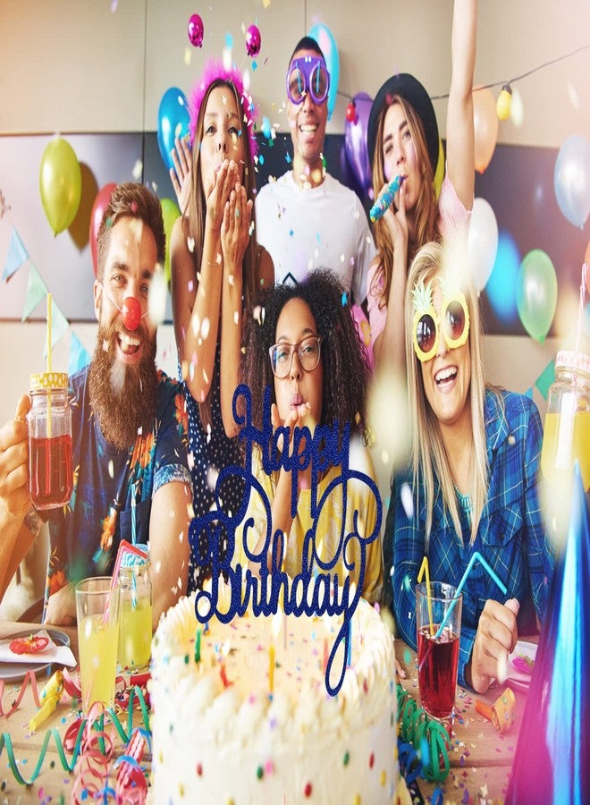 AHAORAY Happy Birthday Cake Topper - Blue Glitter Happy Birthday Cake Bunting Decor - Party Cake Decoration Supplies, for Photo Booth Props - Image 4