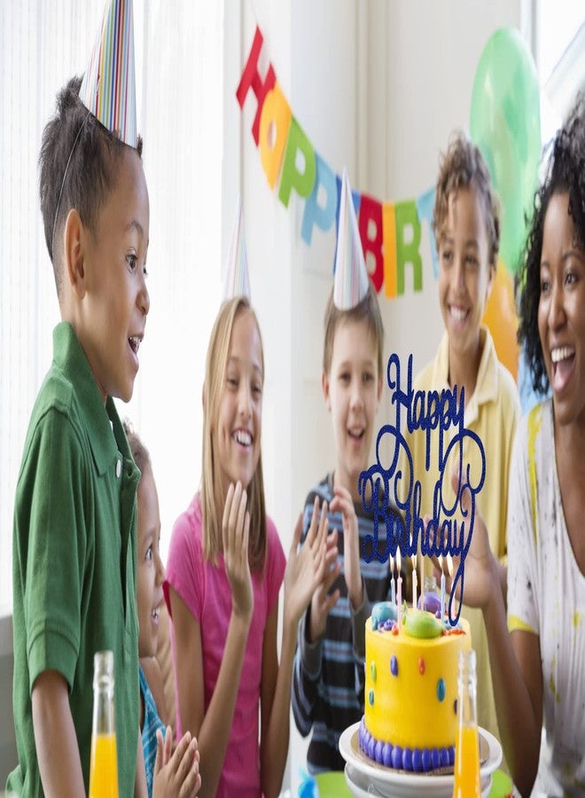 AHAORAY Happy Birthday Cake Topper - Blue Glitter Happy Birthday Cake Bunting Decor - Party Cake Decoration Supplies, for Photo Booth Props - Image 5