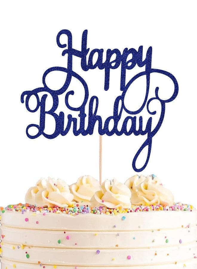 AHAORAY Happy Birthday Cake Topper - Blue Glitter Happy Birthday Cake Bunting Decor - Party Cake Decoration Supplies, for Photo Booth Props - Image 1