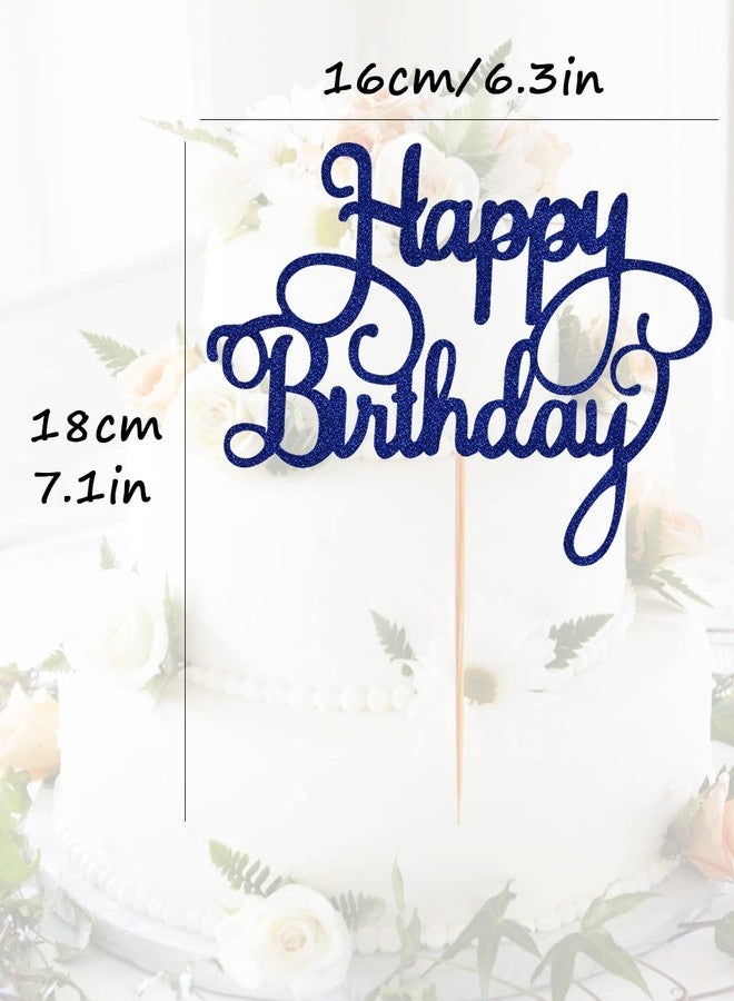 AHAORAY Happy Birthday Cake Topper - Blue Glitter Happy Birthday Cake Bunting Decor - Party Cake Decoration Supplies, for Photo Booth Props - Image 3