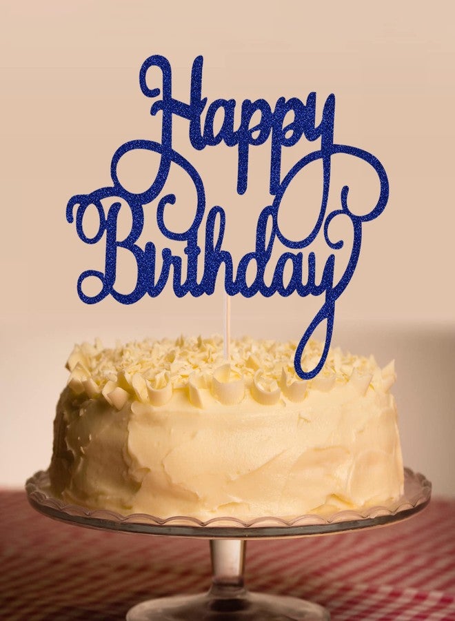 AHAORAY Happy Birthday Cake Topper - Blue Glitter Happy Birthday Cake Bunting Decor - Party Cake Decoration Supplies, for Photo Booth Props - Image 2