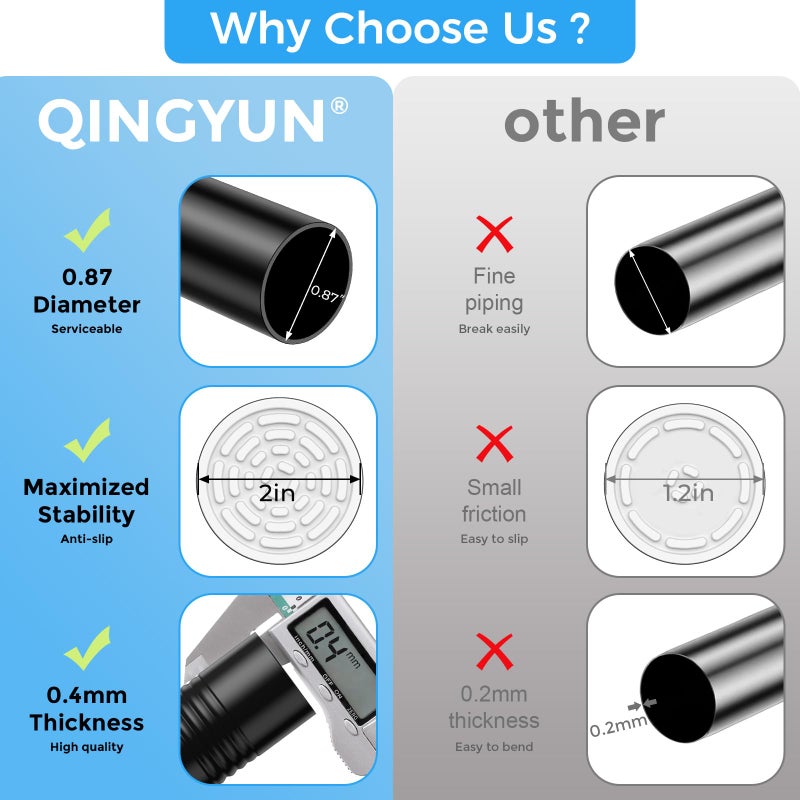 QINGYUN Shower Curtain Rod 31-76 Inch,0.87"Diameter Adjustable Spring Tension Curtain Rods No Drill,Matte Black Shower Tension Rod for Bathroom,Room Divider,Window,Anti-Rust Non-Slip 1-Pack - Image 4